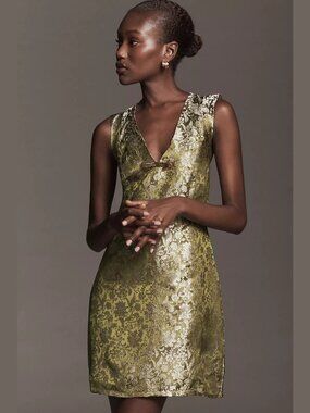 NEW Maeve Sizes M, XL Women's Sleeveless Brocade Shift Mini Dress, Green Pattern